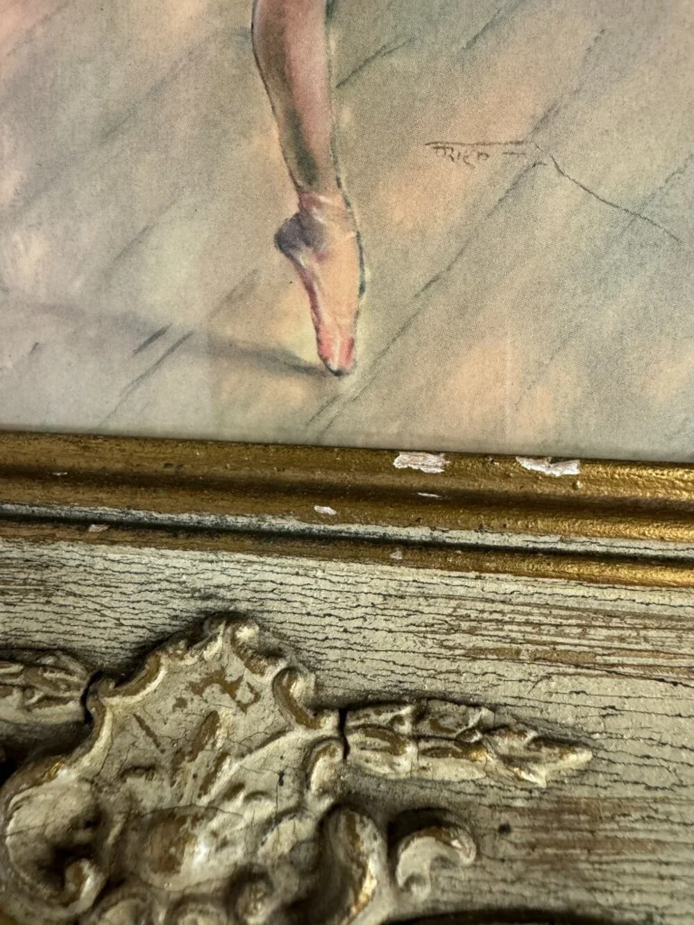 Vintage Ballerina Print Impressionist Ballet Dancer Ornate Distressed Frame